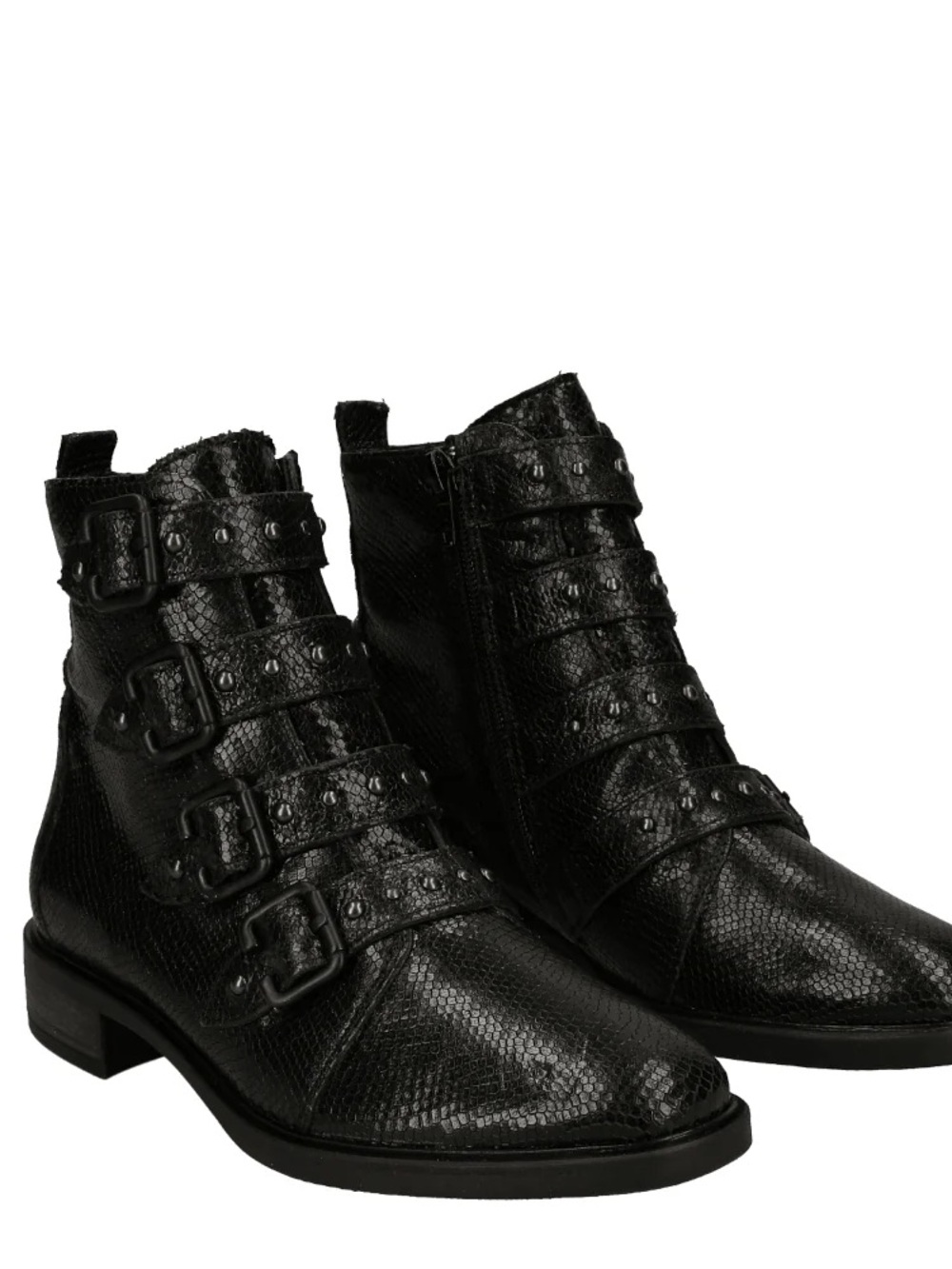 GUC Paul Green Embossed Reptile Black Leather Buckled Boots